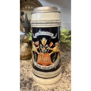 Gerzit Gerz German Beer Stein Regal Lions Hop and malt may God preserve them 9”